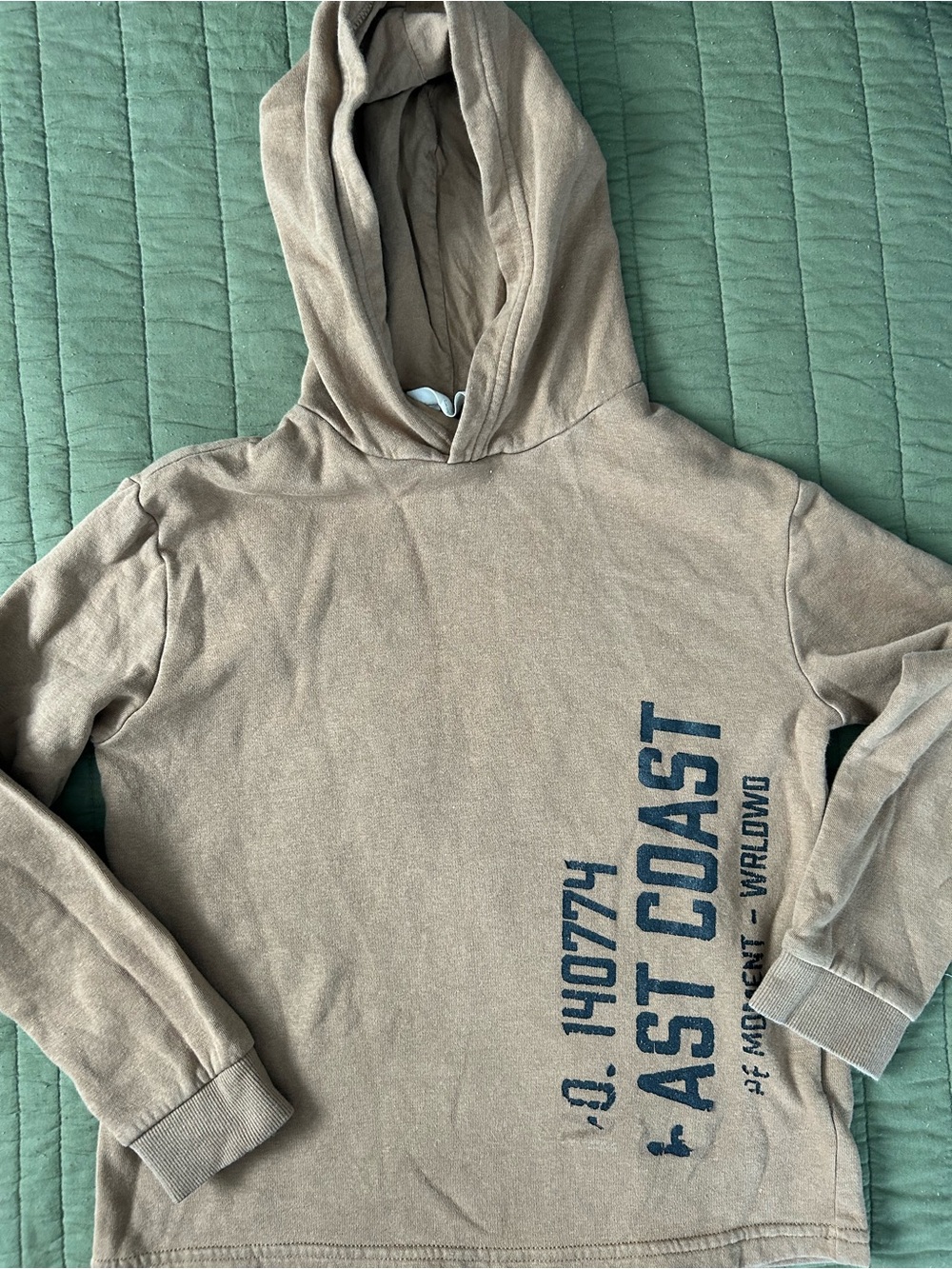 H&M Kids- Boy’s Beige Hoodie with Black 'East Coast' Side Print
